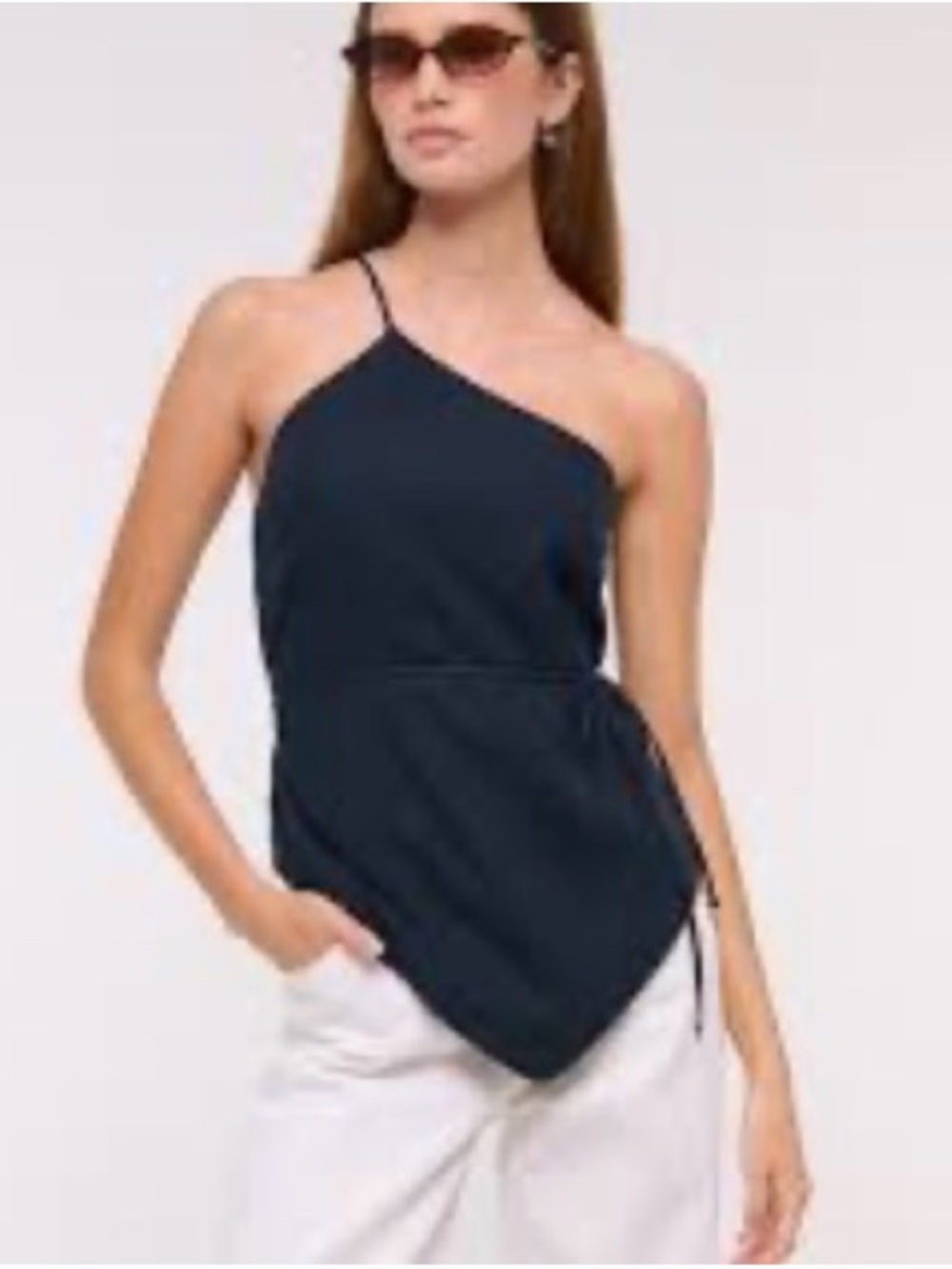 Abercrombie & Fitch Navy Asymmetric One-Shoulder Camisole